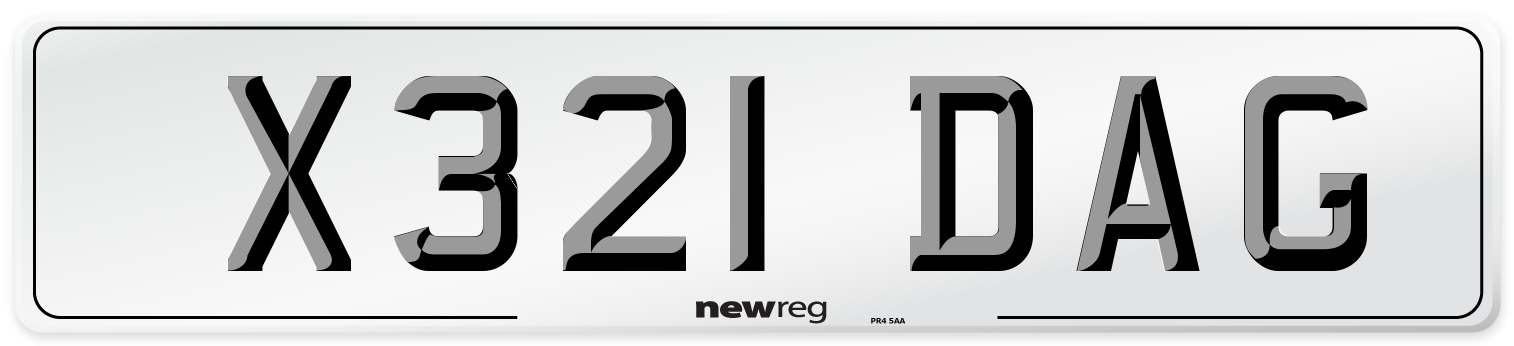X321 DAG Number Plate from New Reg